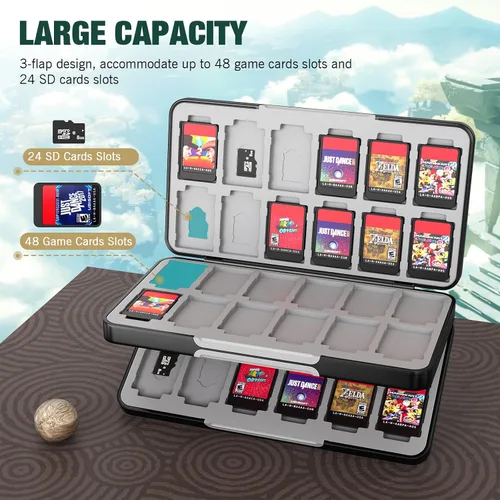 Vista 4 de MoKo Accesorios de almacenamiento para Switch con 1 funda de juego de 48 ranuras y 1 funda de transporte de viaje para interruptor