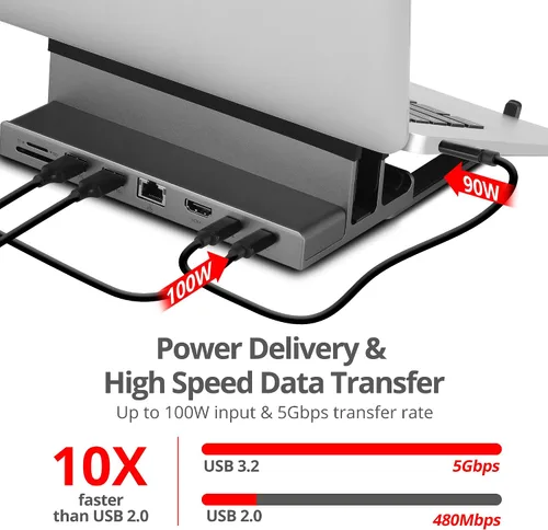 Vista 3 de SIIG Estación de acoplamiento universal USB-C para laptop, HDMI 4K 60Hz, Gigabit Ethernet, USB-A 3.0 5Gbps, 100W PD, MacBook Air/Pro/Max, Windows