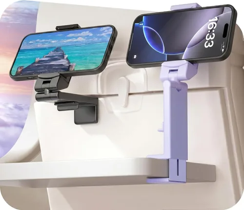 Vista 13 de Perilogics - Soporte universal para teléfono en vuelo de avión. Visualización manos libres con rotación multidireccional de 360 grados.