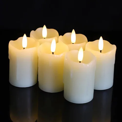 Vista 10 de Lezonic - Velas votivas sin llama operadas por batería con control remoto y temporizador, paquete de 6 (D:2" X H:2") velas LED de cera fluctuante