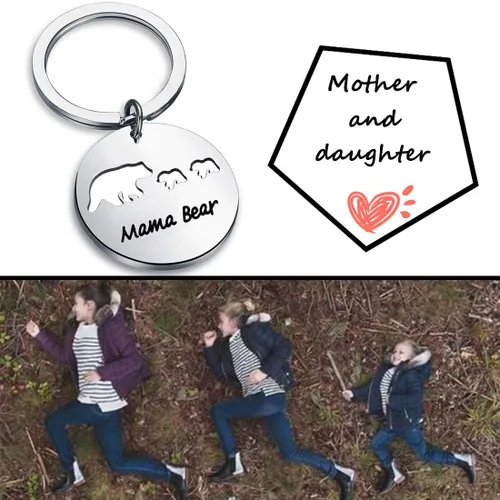 Vista 4 de Zuo Bao Llavero con texto en inglés Sweet Mama and Baby Bear, joyería para madre e hija (llavero de 2 cachorros), Metal