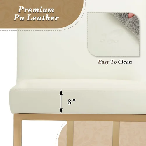 Vista 4 de Athena Collection Juego de 2 taburetes de bar tapizados de cuero de 23.5 pulgadas con respaldo y patas de metal, sillas de bar modernas para isla