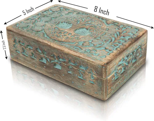 Vista 2 de Gran regalo de cumpleaños, caja de joyería decorativa de madera hecha a mano, organizador de joyas tallado en árbol de la vida, caja de recuerdos