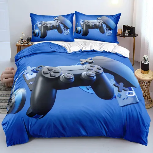 Vista 13 de Juego de funda de edredón de tamaño individual con estampado 3D de Gamepad azul para niños, fundas de edredón y fundas de almohada para dormitorio