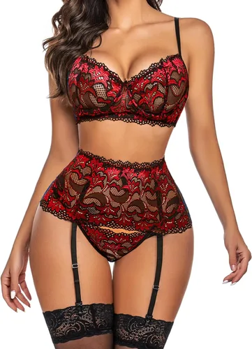 Vista 7 de Avidlove - Conjunto de lencería para mujer de cintura alta, lencería con cinturón, lencería