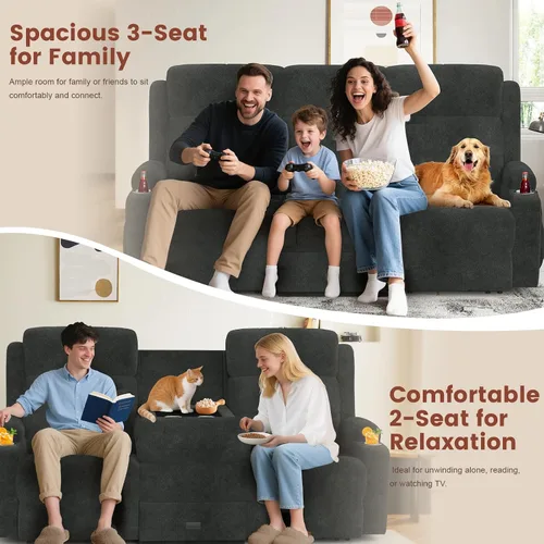 Vista 31 de Sofá de Dos Plazas Reclinable, Sofá Reclinable de Masaje con Gran Capacidad de Peso, Silla de Dos Plazas para RV en Liquidación con Consola, USB