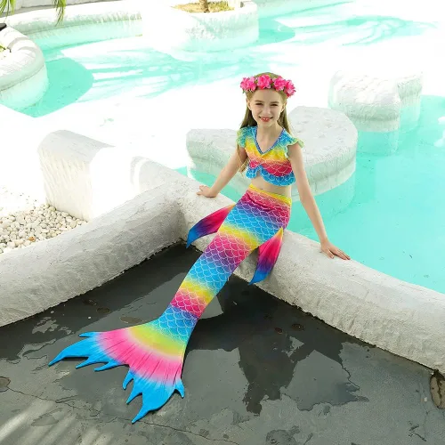 Vista 3 de Traje de baño de cola de sirena para niñas, 3 piezas