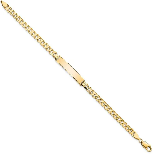 Vista 2 de Engravable Personalized Custom 14K Yellow Gold Flat Curb Link ID Bracelet For Men or Women Length 7 inches Width 6.5 mm With Lobster Claw Clasp
