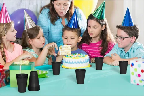 Vista 7 de Party Solids Vasos de plástico negros - 12 onzas, paquete de 100