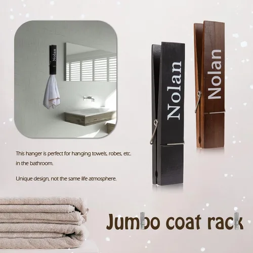 Vista 6 de Ganchos grandes de madera personalizados con nombre grabado personalizado de 12 pulgadas, clips para la ropa, toallero, decoración de pared de baño