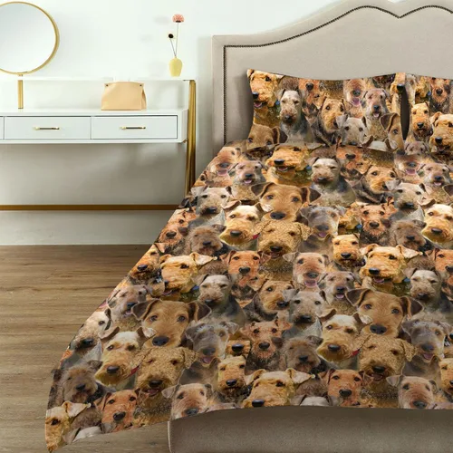 Vista 3 de Airedale Terrier - Juego de funda de edredón con estampado de cara de perro, juego de ropa de cama de 3 piezas, juego de funda de edredón suave