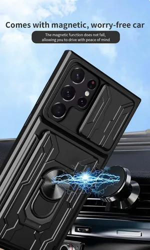 Vista 4 de CCSmall Funda para Samsung Galaxy S22 Ultra (no S22) con soporte para tarjetas, funda de protección resistente con anillo magnético, función atril