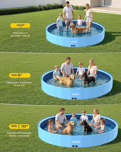 Vista 7 de VISTOP Piscina plegable para perros de 97 pulgadas con rociador, piscina grande de carcasa dura para mascotas, piscina plegable antideslizante