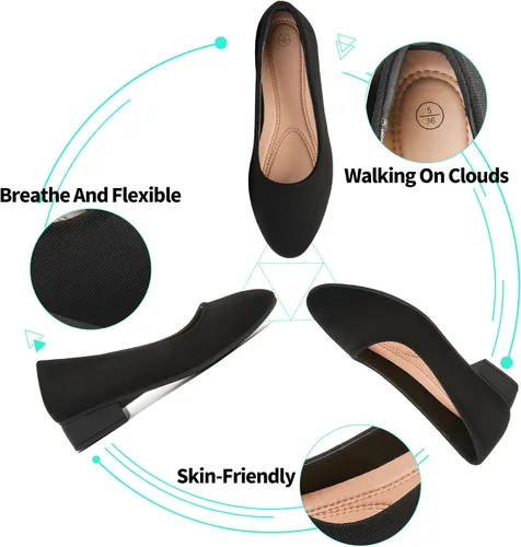 Vista 5 de ALTOCIS Zapatos de tacón grueso de bloque bajo para mujer, elegantes zapatos cerrados con punta redonda y plataforma baja para oficina