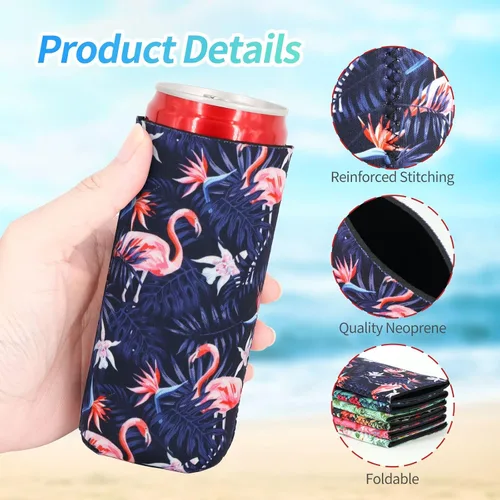 Vista 3 de 12 unidades de neopreno delgado para latas de cerveza, soporte plegable y rechoncho, bolsas enfriadoras de cerveza, se adapta a bebidas energéticas