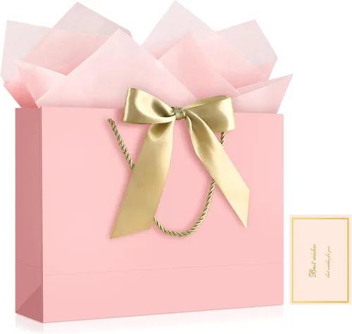 Vista 43 de JMANNI 12 bolsas de regalo de papel de boda con asa, bolsas medianas de regalo de agradecimiento de 13 pulgadas con lazo de cinta, regalos
