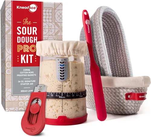 Vista 11 de Kit de Inicio de Masa Madre KneadAce – Tarro de Inicio de 24oz, 2 Cestas de Prueba Banneton de Cuerda de Algodón, Lama Magnética para Cortar