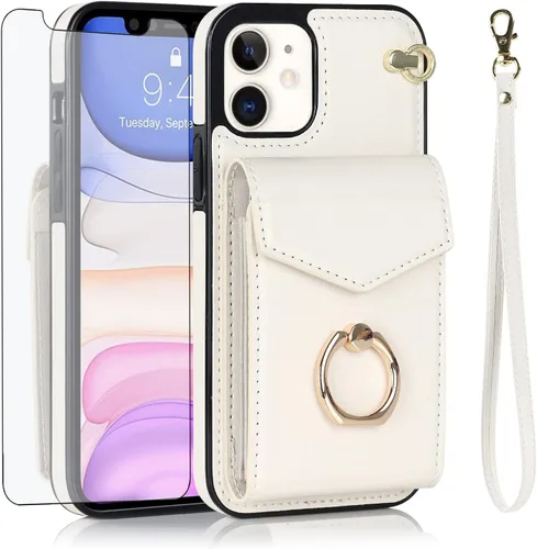 Vista 9 de Asuwish Funda de teléfono para iPhone 11 6.1 con protector de pantalla de vidrio templado y anillo de bloqueo RFID, accesorios para celulares Negro