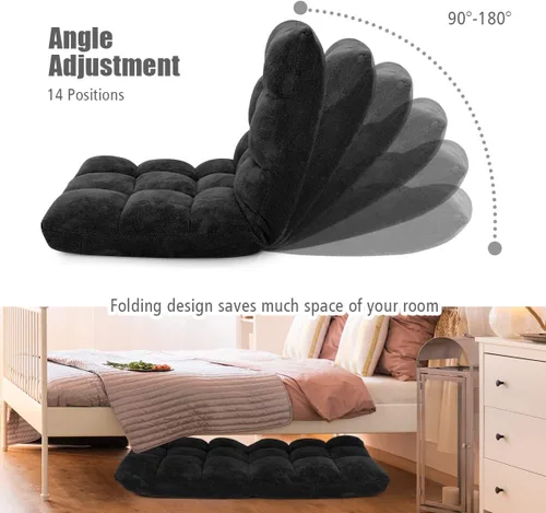 Vista 6 de GOFLAME Sofá de suelo plegable de 14 posiciones, sofá ajustable para juegos, silla acolchada, cama plegable para dormir para sala de estar, Negro