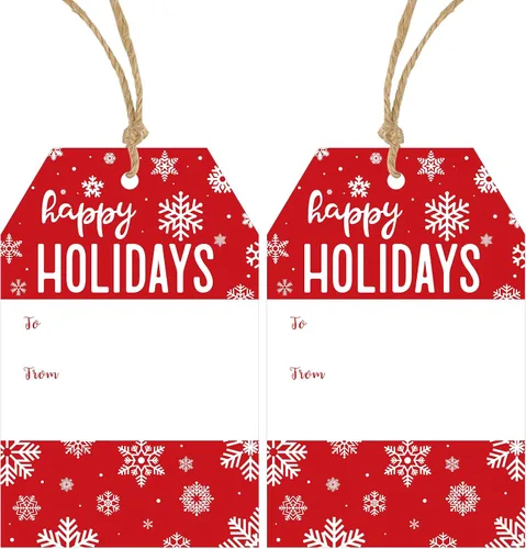 Vista 10 de Etiquetas de regalo de Navidad de Anwyll con cuerda - 50 piezas etiquetas de arco rosa feliz feliz feliz Navidad para regalos etiqueta de regalo