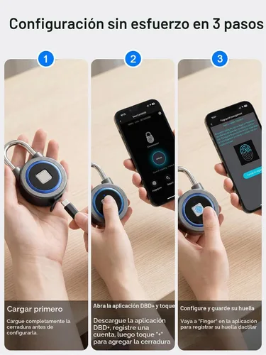 Vista 8 de Candado de huellas dactilares, bloqueo Bluetooth, aplicación móvil, candado inteligente con biometría sin llave, resistente al agua, adecuado