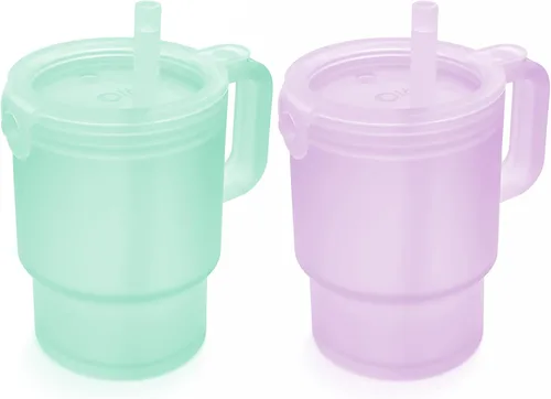 Vista 19 de Olababy Vaso de silicona para niños pequeños con asa y pajita, arándano, 11 Azul (Arándano)