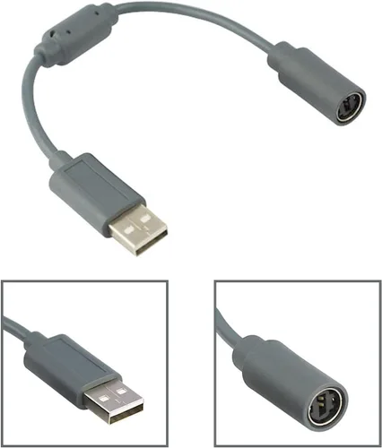 Vista 5 de Jedihra 2 Pack Replacement Dongle USB Breakaway Cable for Xbox 360 Wired Controllers, Extension Adapter Cable for Xbox 360 - Grey