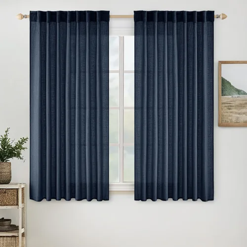 Vista 72 de MIULEE - Cortinas semitraslúcidas suaves y gruesas con textura de lino para cocina y ventana de baño, con trabilla trasera y bolsillo para Blanco