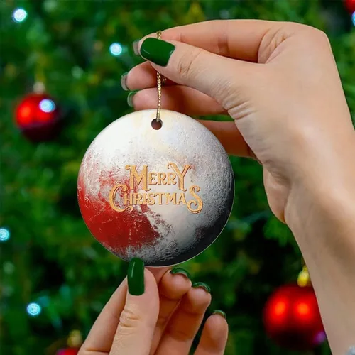 Vista 4 de Adorno de Navidad de cerámica con diseño de planeta galáctico cósmico impreso de dos caras, novedad para familiares, amigos, niños, colgantes