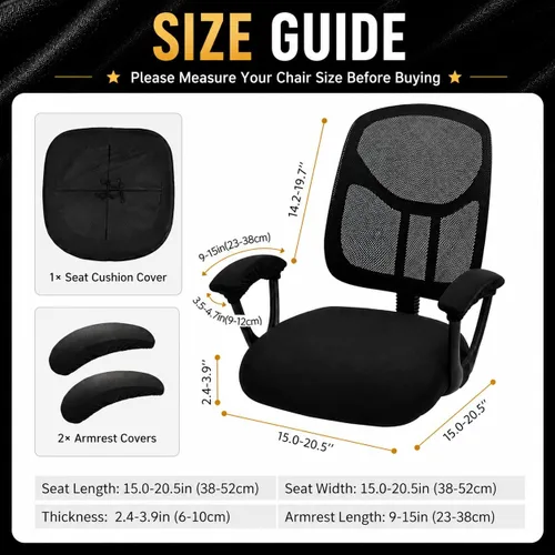 Vista 6 de Fundas de cojín elásticas resistentes al agua para silla de oficina separadas con fundas para reposabrazos, funda universal de elastano para silla