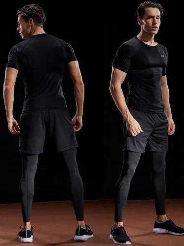 Vista 2 de NELEUS Paquete de 3 camisetas de entrenamiento de capa base de compresión atlética para hombre