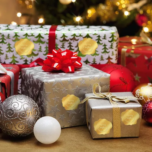 Vista 8 de 300 calcomanías doradas de sello de sobres de Navidad en relieve, calcomanías de Feliz Navidad para sellado de sobres, calcomanías de Navidad