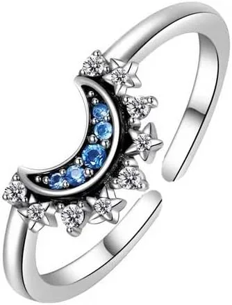 Vista 6 de Juego de anillos de luna y sol para mujeres y niñas, anillos de diamantes de imitación, anillos a juego de sol y luna para pareja, novio, novia