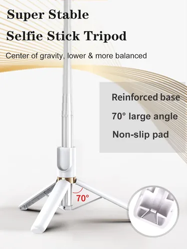 Vista 8 de Trípode para selfie stick con control remoto inalámbrico, trípode para selfie stick de 46 pulgadas con luz de relleno LED, para iPhone 16/15/14/14