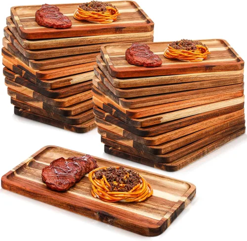 Vista 10 de Roshtia 12 Pcs Bandeja de Servir de Madera de Acacia Rectangular Bandeja de Servir de Madera Platos de Cena de Navidad Tabla de Queso y Charcutería