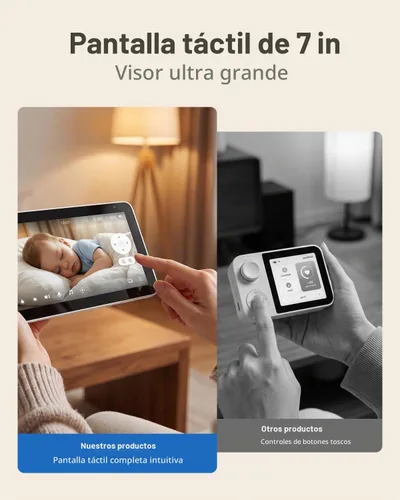Vista 2 de Simsky Monitor de bebé con 2 cámaras, pantalla táctil de 7", pantalla