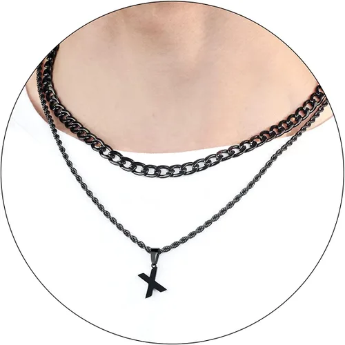 Vista 16 de SENRAN Collar con inicial en capas de la A a la Z para hombre, cadena de cuerda torcida de acero inoxidable de 18 a 20 pulgadas, dije de letra