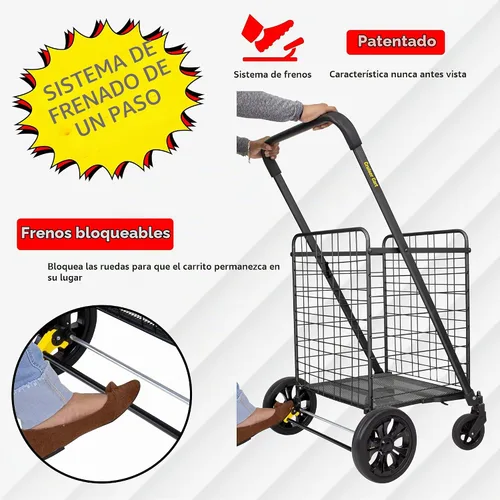 Vista 3 de dbest products - Carrito Cruiser Deluxe 2 para compras y comestibles con ruedas, cesta de lavandería plegable, carrito de utilidad compacto, ligero