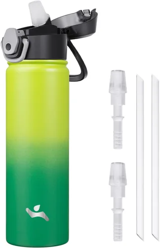 Vista 11 de Konokyo Botella de agua aislada de 22 onzas con pajilla, asa de transporte, verde militar