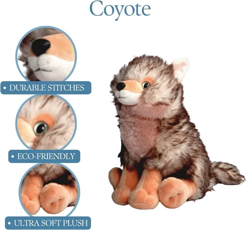 Vista 3 de The Petting Zoo Coyote - Animal de peluche, regalos para niños, animales salvajes del zoológico Onez, juguete de peluche de 12 pulgadas