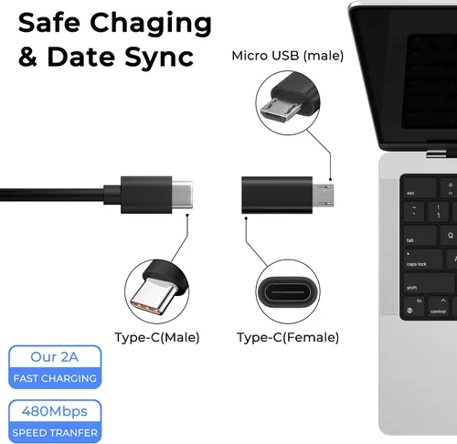 Vista 5 de Paquete de 3 adaptadores USB C a Micro USB, USB tipo C hembra a micro USB macho, sincronización de datos compatible con Samsung Galaxy S7 S6 Note 5