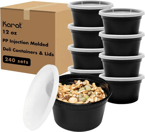 Vista 16 de Karat [8oz - 240 ct PP negro moldeado por inyección redondo recipientes de delicatessen con tapas (FP-IMDC8-PPB)