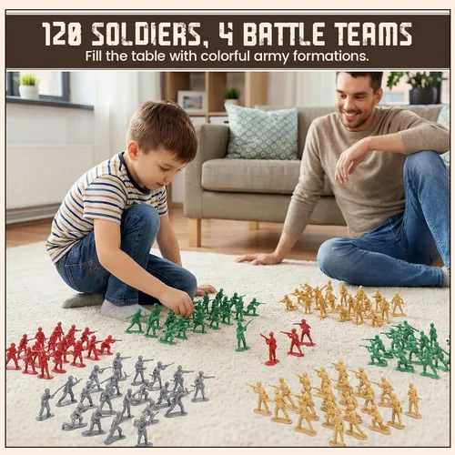 Vista 2 de LovesTown Juego de soldados de juguete multijugador, 120 unidades de hombres del ejército en 4 colores, rellenos de calcetines para niños