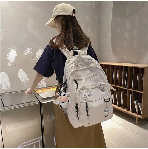 Vista 7 de Linda mochila estética para adolescentes, mochila para la escuela secundaria, mochila blanca para estudiantes, laptop, mochilas con bonitos