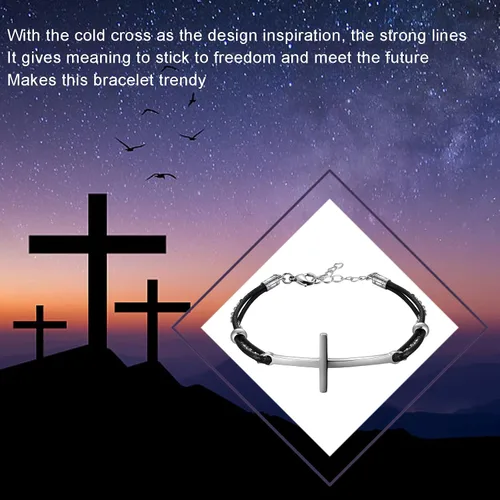 Vista 6 de Hipunk Pulsera de cuero para hombre – Pulsera trenzada de acero inoxidable negro con dije ajustable de protección multicapa para mujer, Cuero, Sin