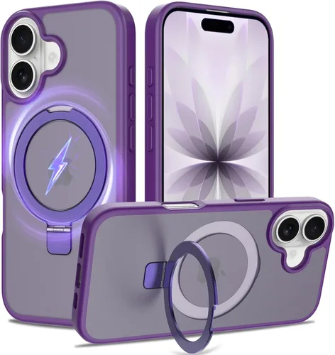 Vista 45 de Funda con soporte ultra magnético para iPhone 15 Pro [protección militar contra caídas] [compatible con MagSafe] a prueba de golpes, translúcida