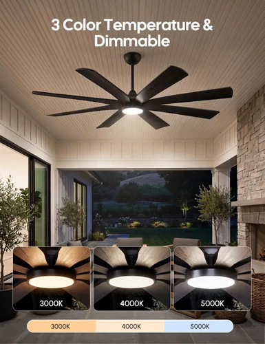 Vista 7 de 65 inch Smart Ceiling Fan with Light, 8 Black Solid Wood Blades, High CFM