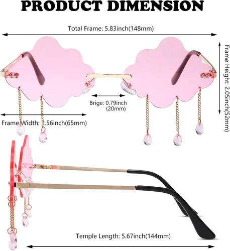 Vista 4 de NULOOQ Gafas de sol de Halloween sin montura para mujeres y hombres, gafas de árbol de Navidad, fiestas, bailes, cosplay, rave (nube dorada, rosa)