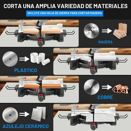 Vista 5 de Sierra ingletadora compuesta deslizante, 15A 10", corte biselado (0°-45°) con láser, mesa de extensión, protector de hoja de hierro, corte