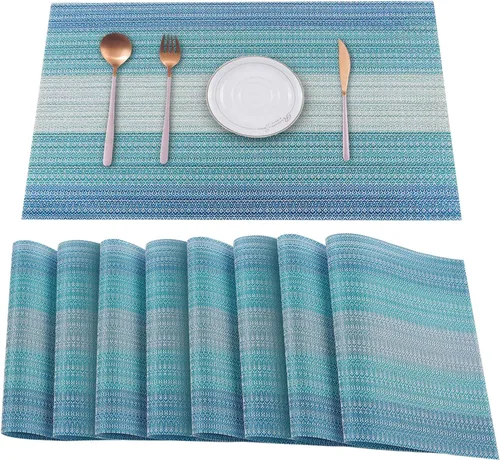 Vista 10 de HeloHo Juego de 4 manteles individuales de rejilla blanca y negra, lavables, de vinilo, lavables, para cocina, comedor, decoración de mesa